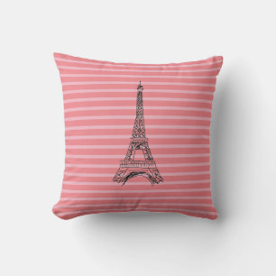 Coussin Motif Tour Eiffel rose en bande