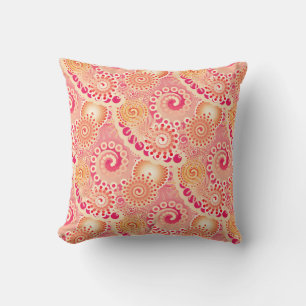 Coussin Motif tourbillon fractal, corail, pêche