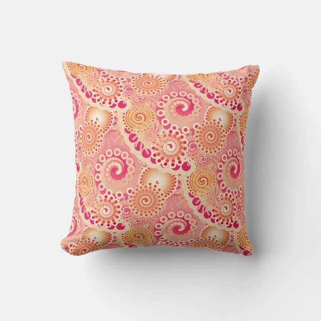 Coussin Motif tourbillon fractal, corail, pêche (Recto)