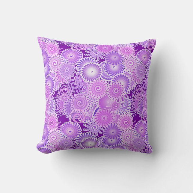 Coussin Motif tourbillon fractal, nuances de violet (Recto)