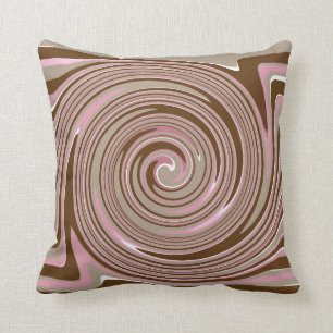 Coussin motif tourbillon rose et marron