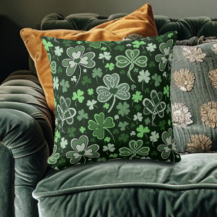Coussin Motif Trèfle Celtique Cœurs Irlandais Verts