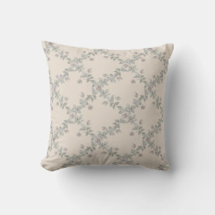 Coussin Motif Treillis Crème Taupe Rose Sage
