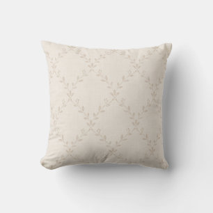 Coussin Motif Treillis Floral Bohème Beige Doux