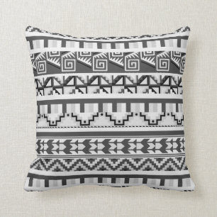 Coussin Motif tribal aztèque abstrait géométrique gris