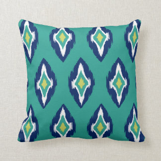 Coussin Motif tribal blanc 1B d'Ikat de marine turquoise
