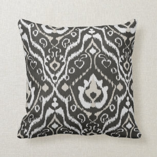 Coussin Motif tribal d'ikat blanc noir beige audacieux