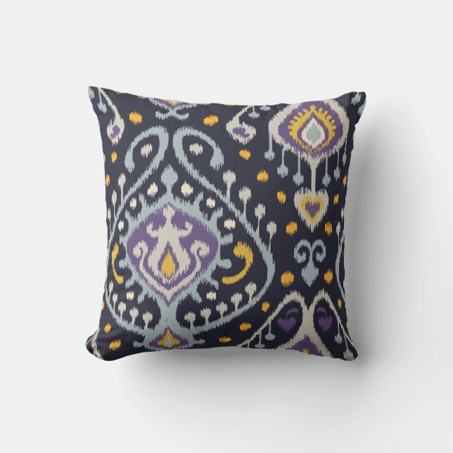 Coussin Motif tribal d'ikat bleu jaune moderne chic de (Recto)