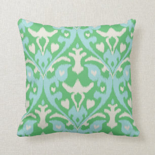 Coussin Motif tribal d'ikat vert-bleu audacieux moderne