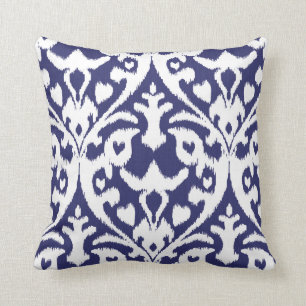 Coussin Motif tribal frais d'ikat bleu et blanc