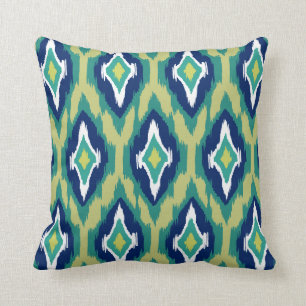 Coussin Motif tribal Ikat blanc de chaux de marine turquoi