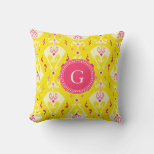 Coussin Motif tribal ikat jaune chic et féminin avec monog