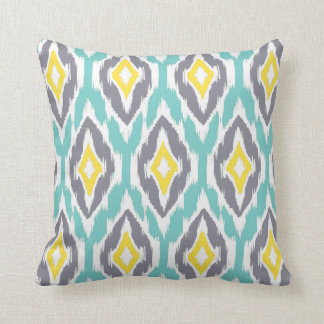 Coussin Motif tribal jaune gris 1a d'Ikat d'aqua moderne