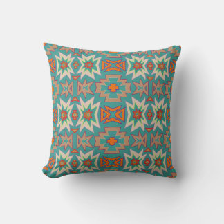 Coussin Motif Tribal Sud-Ouest Turquoise Orange