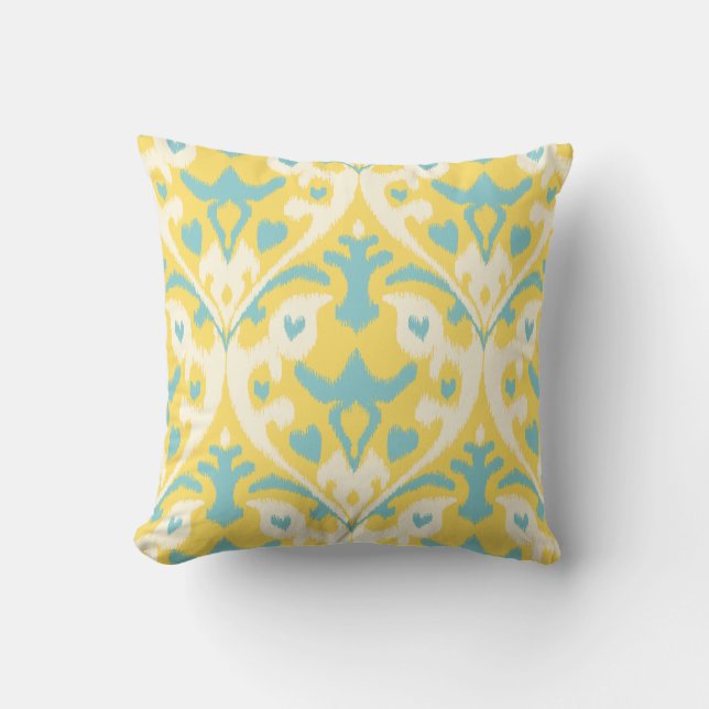 Coussin Motif tribal turquoise jaune girly ikat moderne (Recto)