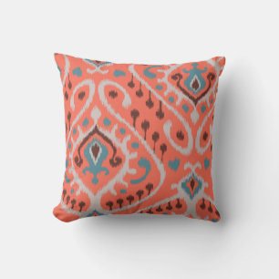 Coussin Motif tribal turquoise orange girly ikat