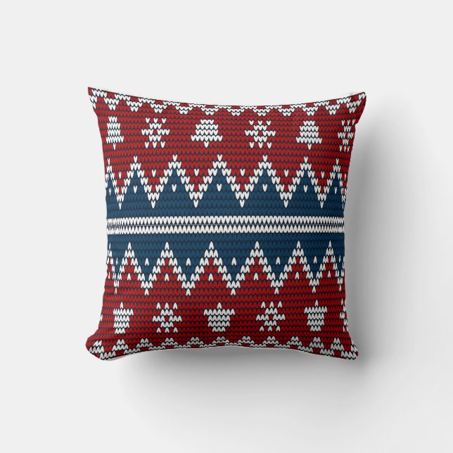 Coussin Motif tricot bleu rouge (Recto)