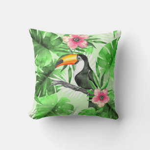 Coussin Motif tropical avec toucan