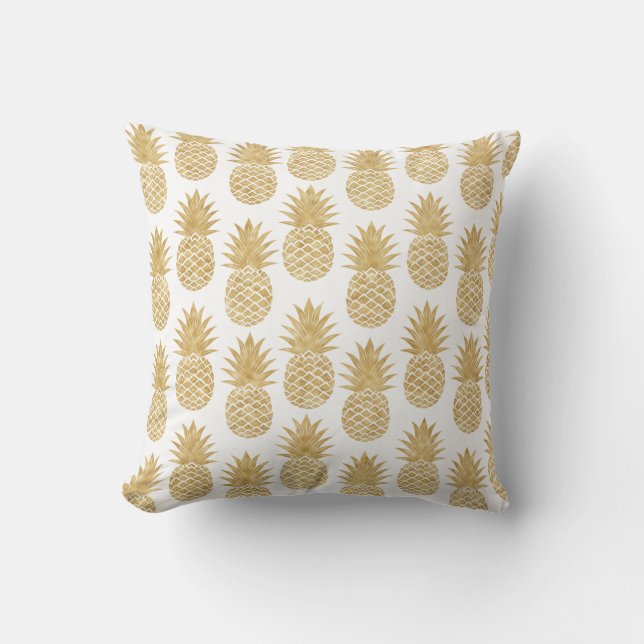 Coussin Motif tropical élégant d'ananas d'or blanc (Recto)