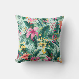Coussin motif tropical fleuri sans coutures avec hibiscus