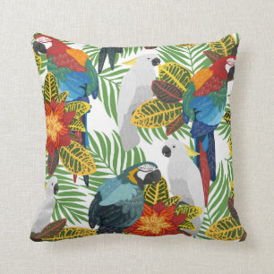 Coussin Motif tropical sans couture avec perroquets.