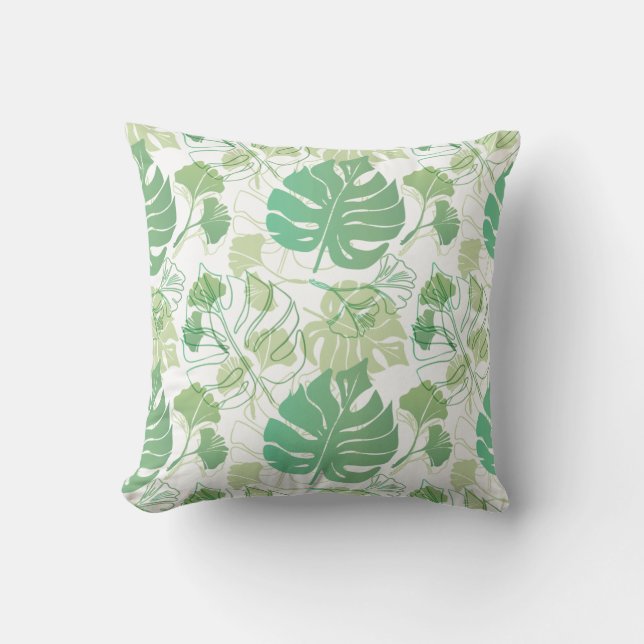 Coussin Motif tropique vert avec feuille (Recto)