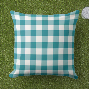 Coussin Motif turquoise bleu et blanc En vichy