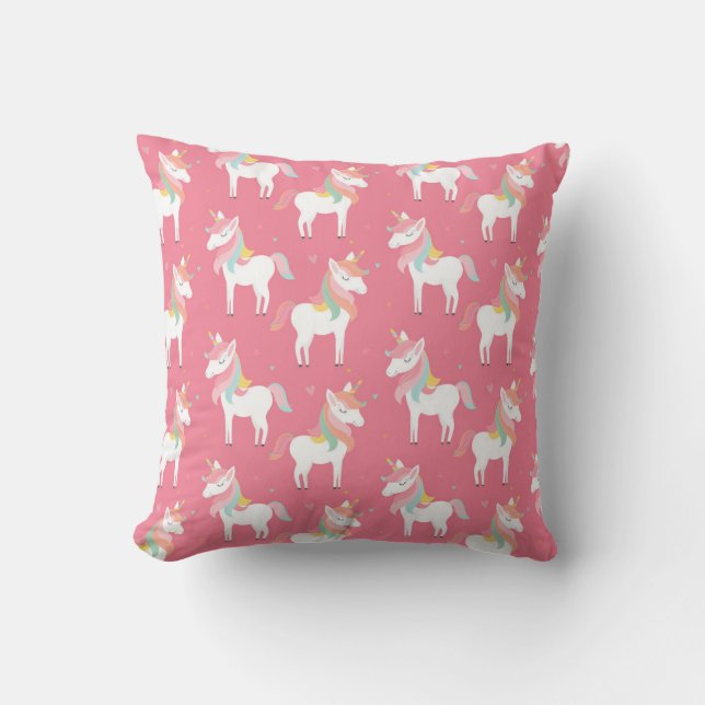 Coussin Motif Unicorne rose mou (Recto)