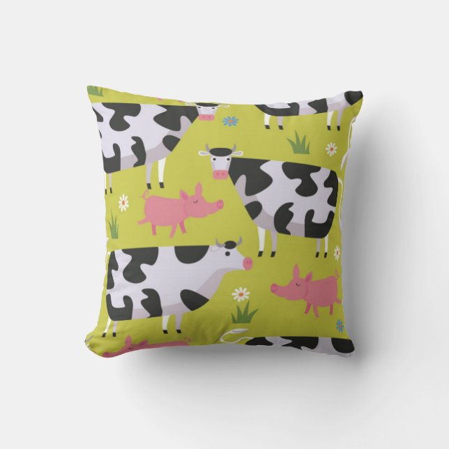 Coussin Motif Vaches Et Cochons (Recto)