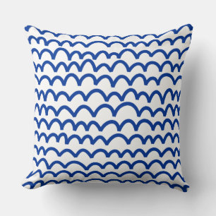 Coussin Motif vague - bleu marine sur blanc