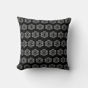 Coussin Motif vectoriel en spirale blanche sur fond noir