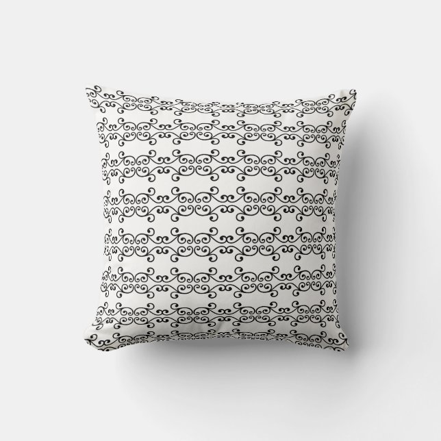Coussin Motif vectoriel tourbillon noir sur fond blanc (Recto)