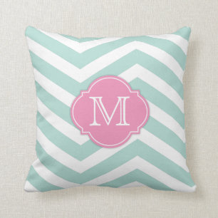 Coussin Motif vert et blanc en bon état de Chevron avec l