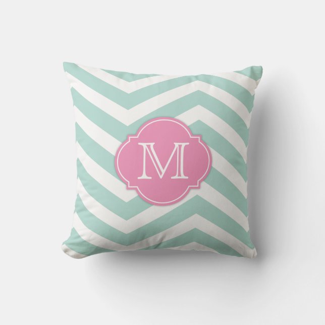 Coussin Motif vert et blanc en bon état de Chevron avec le (Recto)
