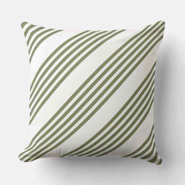 Coussin Motif vert olive et blanc cinq bandes (Recto)