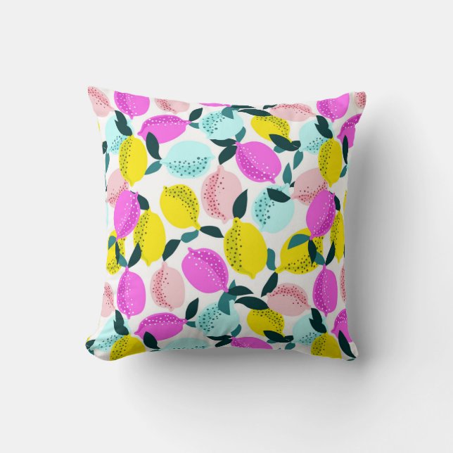 Coussin Motif Vintage aux citrons à main (Recto)