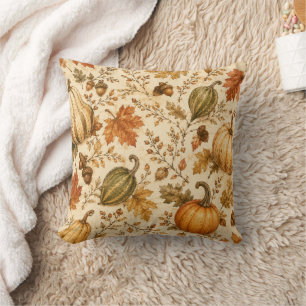 Coussin Motif Vintage Citrouille & Courges d'Automne