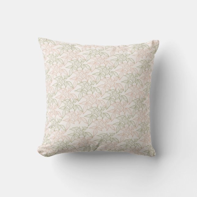 Coussin Motif Vintage de feuille vert rose rétro (Recto)