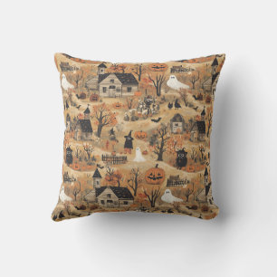Coussin motif vintage de la ferme d'halloween