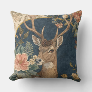 Coussin Motif vintage de rennes et fleurs