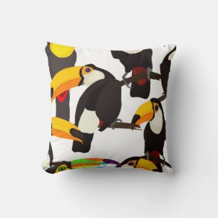 Coussin Motif Vintage des oiseaux tropicaux du Toucan