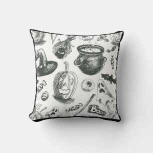 Coussin Motif vintage d'Halloween noir et blanc