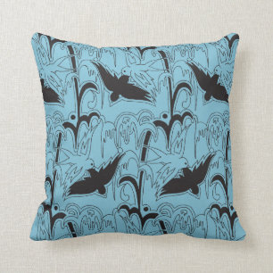 Coussin Motif vintage d'oiseau de Deco sur une terre bleue