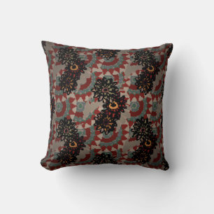Coussin motif vintage fleuri sans couture. Rouge, beige et