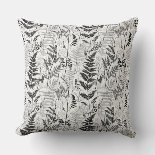 Coussin motif vintage noir blanc fougère