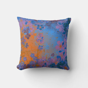 Coussin motif vintage orange violet bleu floral