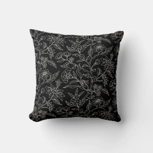 Coussin Motif Vintage tendance inspiré noir floral