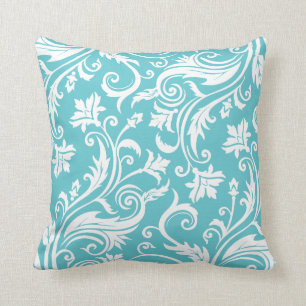 Coussin Motif vintage turquoise de damassé