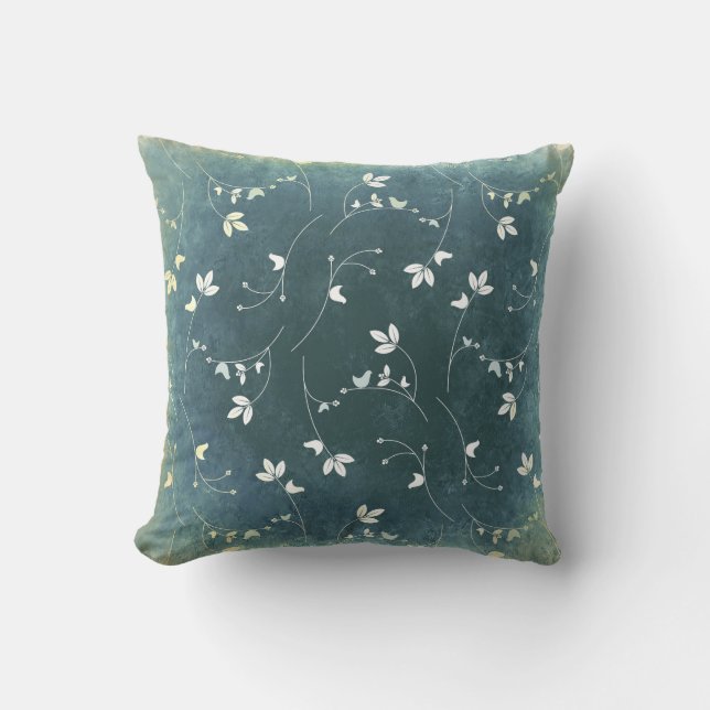 Coussin Motif Vintage Whimsical avec Oiseaux et Feuilles (Recto)
