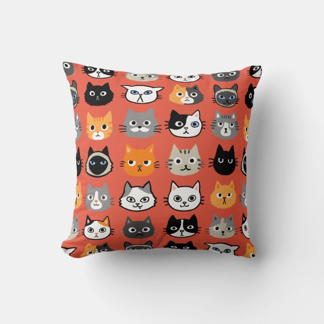 Coussin Motif Visages de chat | Cool Kitty Cat Lover (Recto)